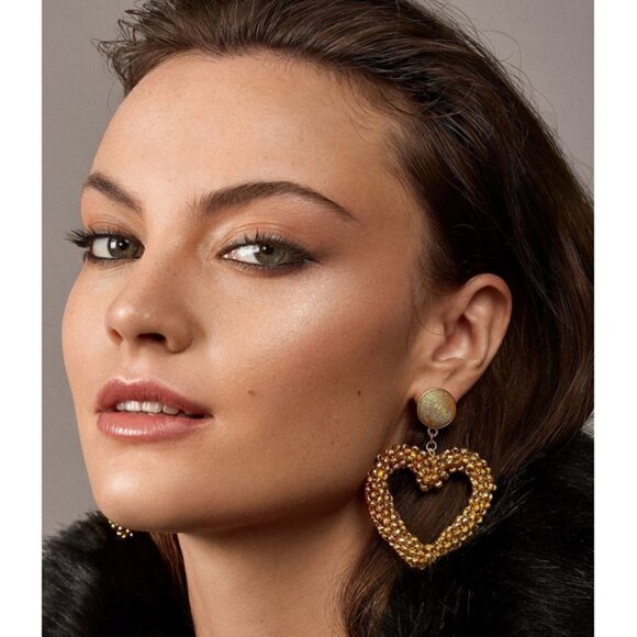 Baublebar Amissa Open Heart Dangle Drop Earrings Statement Size Style Beaded - Picture 2 of 5